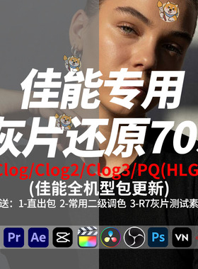 Canon佳能灰片lut还原709预设剪映Pr达芬奇FCPX通用Clog/2/3调色