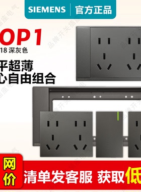 西门子118型开关插座墙壁暗装16a9孔十五20孔面板多控10a五孔灰色