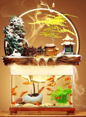 循环假山流水创意鱼缸流水摆件造景客厅桌面生财开业乔迁过滤增氧