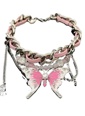 粉色蝴蝶choker夸张项链多巴胺