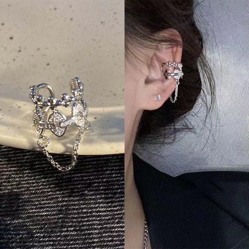 冷淡风链条流苏耳夹女无耳洞耳环