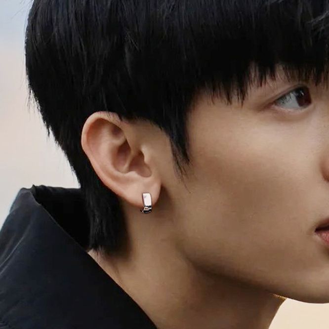 简约耳钉男高级圈圈设计感时尚酷精致素圈耳环冷淡风潮流单只耳圈