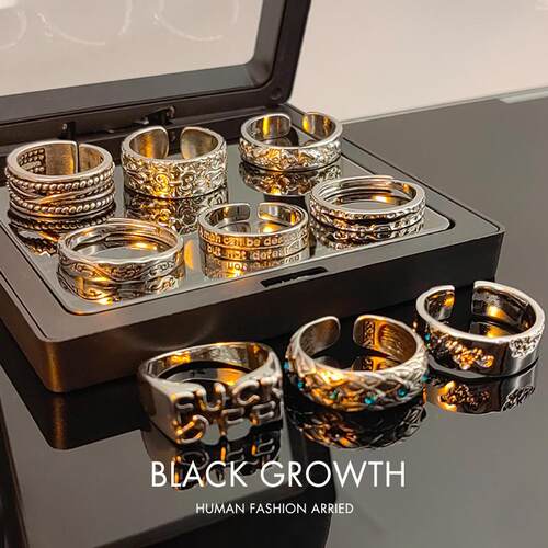 十字花做旧款戒指男开口可调节