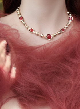 血红色拼接锁骨链小众颈链项链女