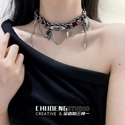 chocker缠绕铆钉皮革项圈项链女