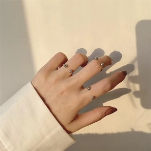韩系ins小众设计轻奢高级感银色圆珠关节戒指个性简约开口指环