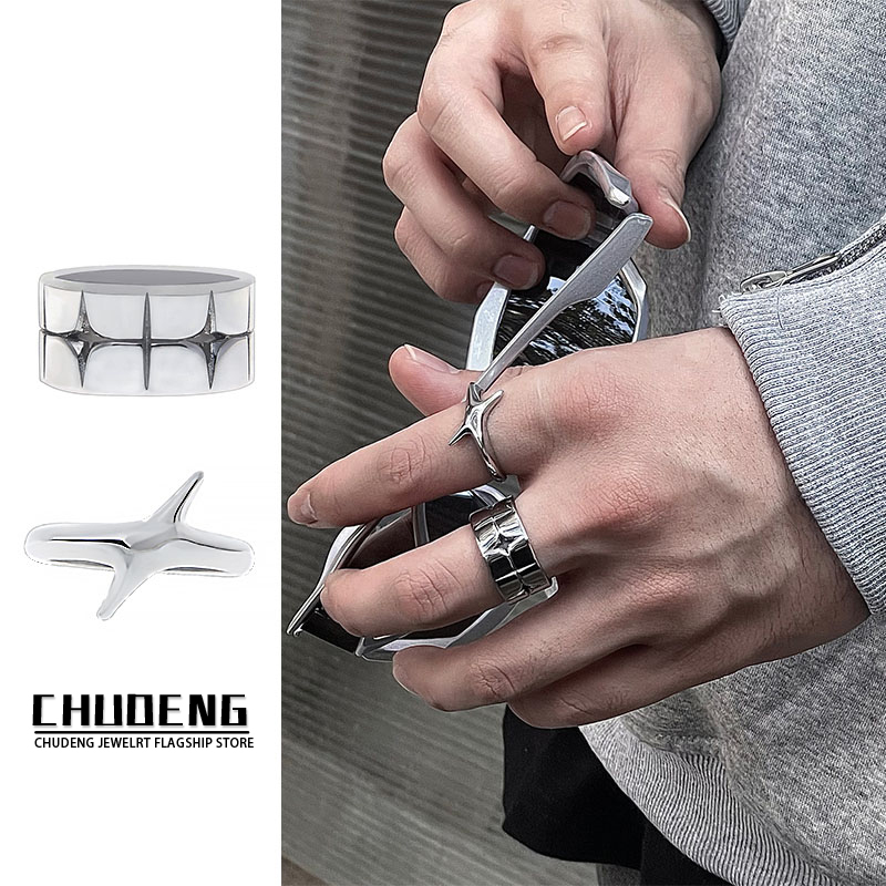 闪耀星星光芒叠戴情侣对戒戒指