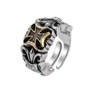 潮牌十字架戒指欧美风男个性轻奢小众设计指环复古百搭单身食指戒