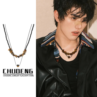 Vintage古着 复古不规则双层叠戴项链小众高级感锁骨链毛衣链饰品