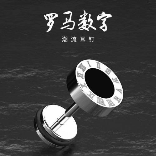 钛钢耳钉男士罗马数字螺纹杠铃
