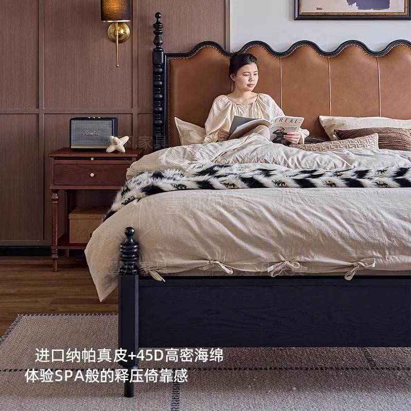 式复法古床双床木床972721人实.主8米软包真物皮卧.米5中古1风涟