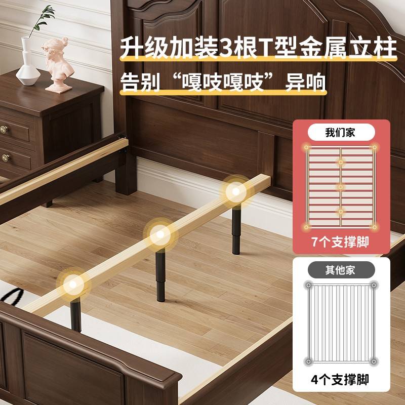 美简美复古式实木代1.m8现米家主具1.5床简约1米.卧2全床90919广