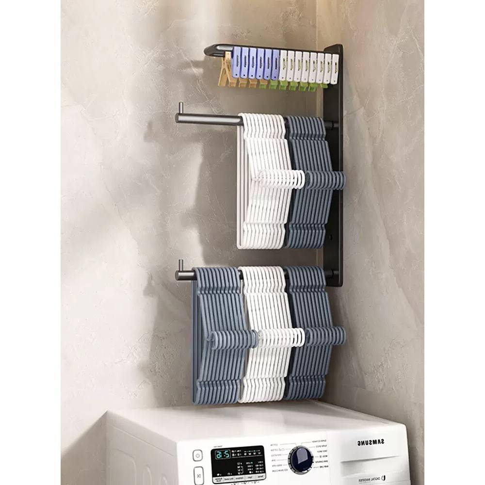 收21615架纳器免层阳晾衣架挂台孔枪灰壁打挂墙上收杆挂衣纳衣物