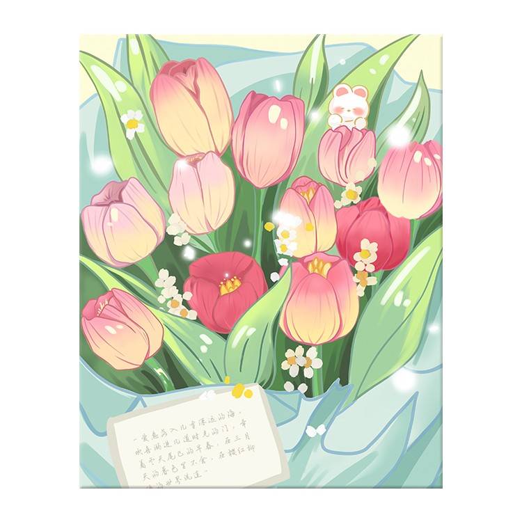 字萌宠0通卡花束填基di数压油画手础减家绘UBDy油装彩画丙烯充居