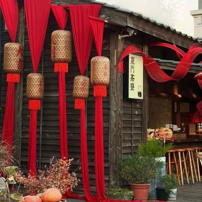 网红引流国风新年春节氛围装饰红丝绒布竹编灯笼拍照打卡场景布置,包装,商务礼品包装,淘宝优惠券,粉丝福利购,淘宝优惠卷