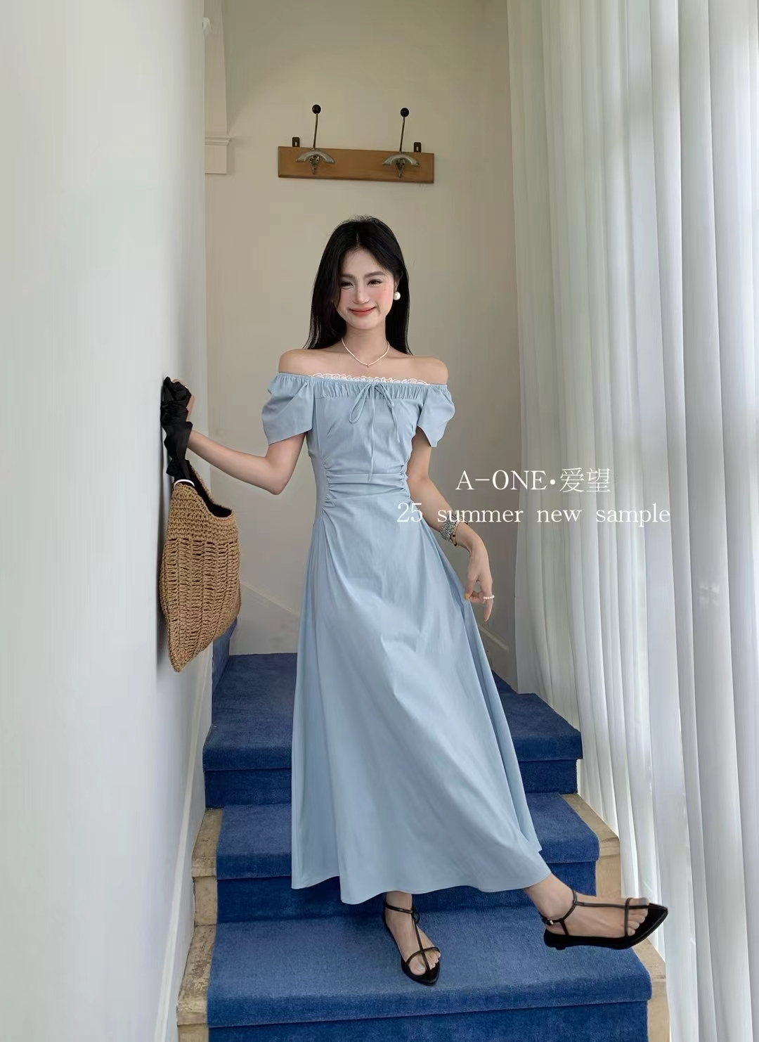 A-one爱望连衣裙新款女夏季高端精致蕾丝拼接气质超显瘦长裙25065