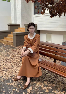 A-one爱望复古撞色时尚套装女秋季学院风气质开衫外套半身裙24193