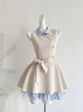 两只水仙 高智缪斯 法式千金风双排扣连衣裙女夏季收腰显瘦系带裙
