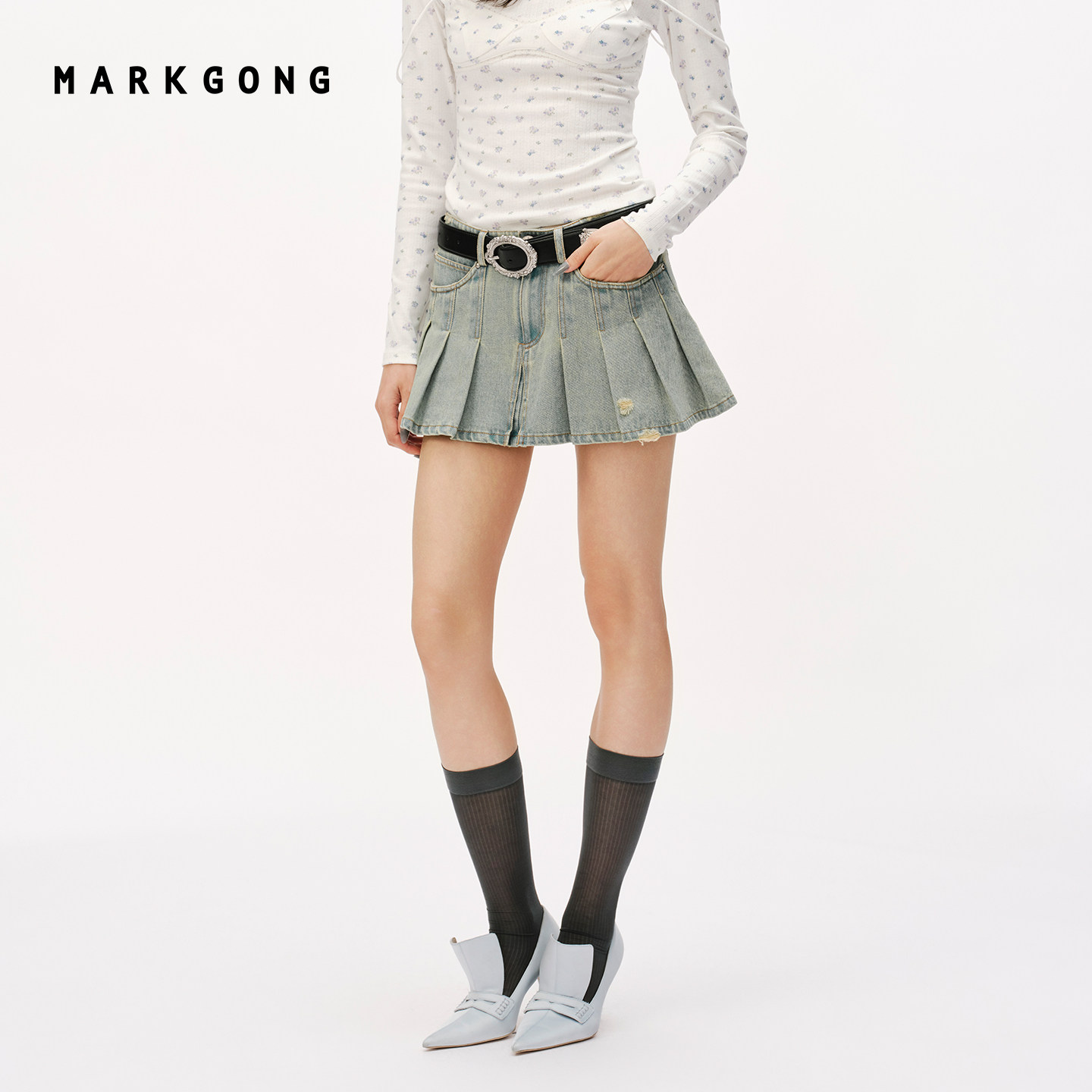 MARKGONG工装牛仔迷你半裙