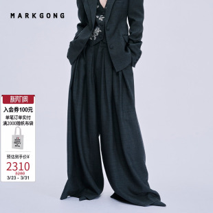 休闲秋冬女装 JENNIE同款 饰阔腿西裤 打褶装 MARKGONG
