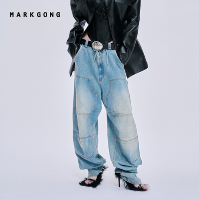 MARKGONG蓝色工装牛仔裤