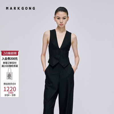 MARKGONG蕾丝拼接西装马甲