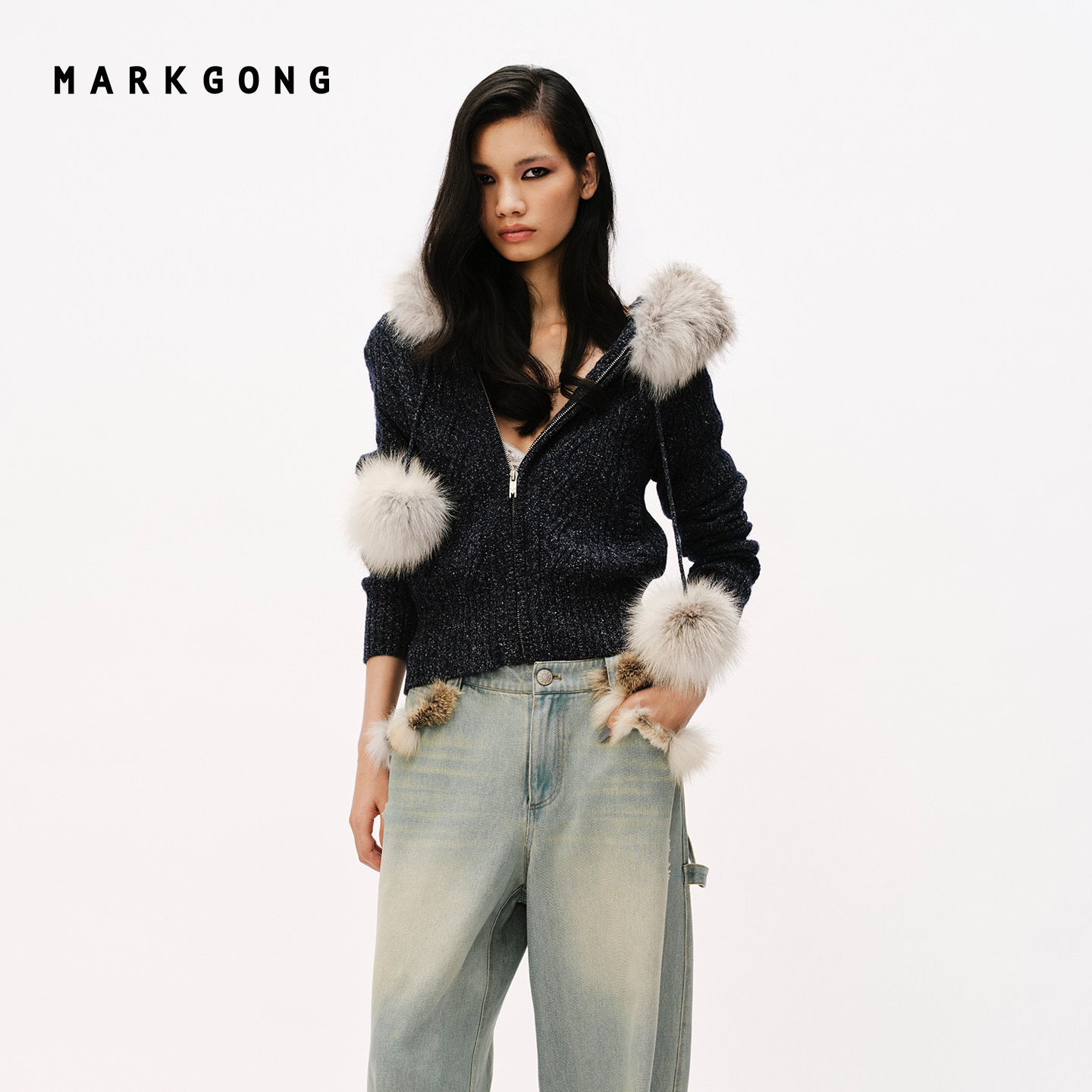 MARKGONG绞花拉链开衫图片