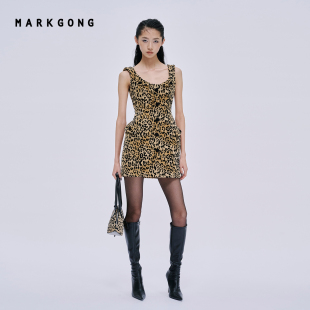 全昭弥同款【SALE】【MARKGONG】豹纹提花修身连衣裙流行秋冬女装