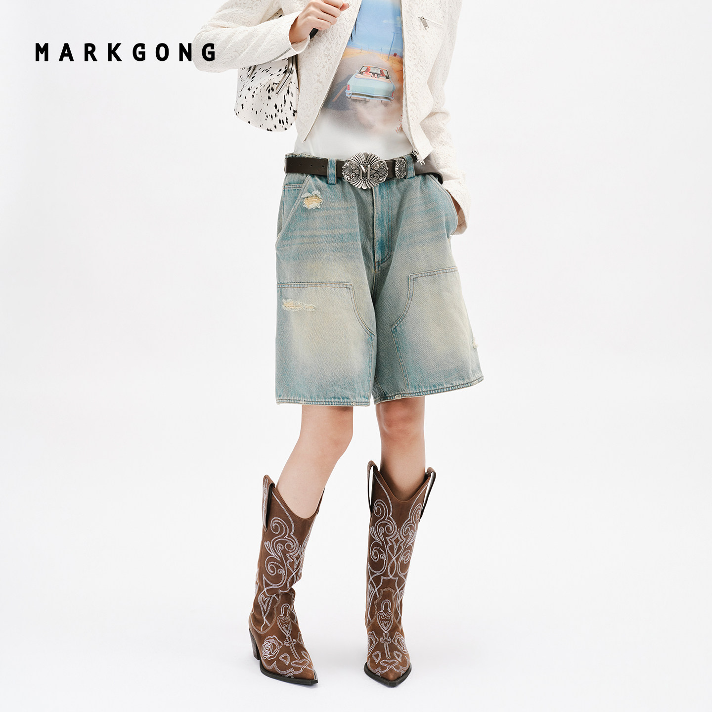 MARKGONG蓝牛仔短裤图片
