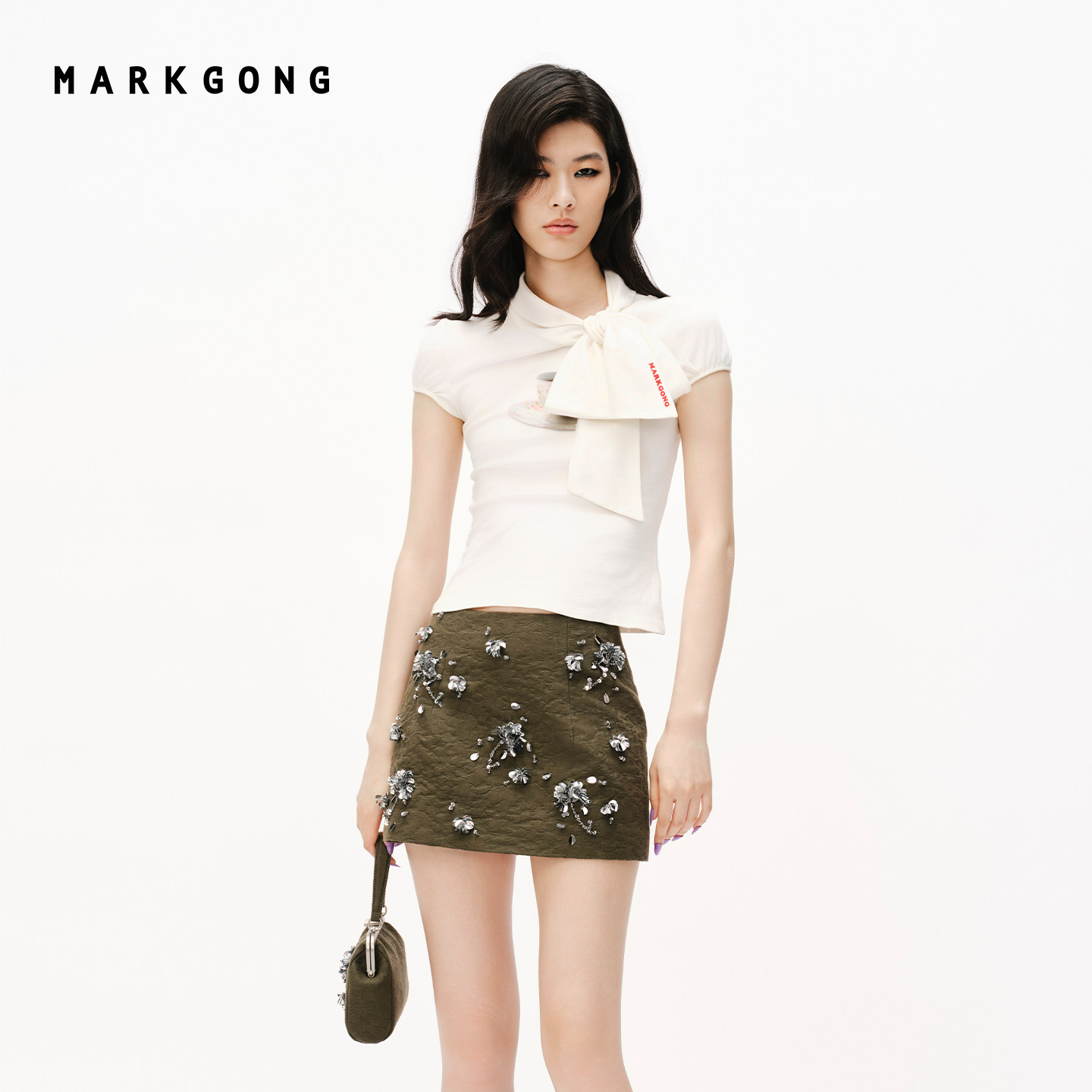 MARKGONG鸽子字母印花系带短袖