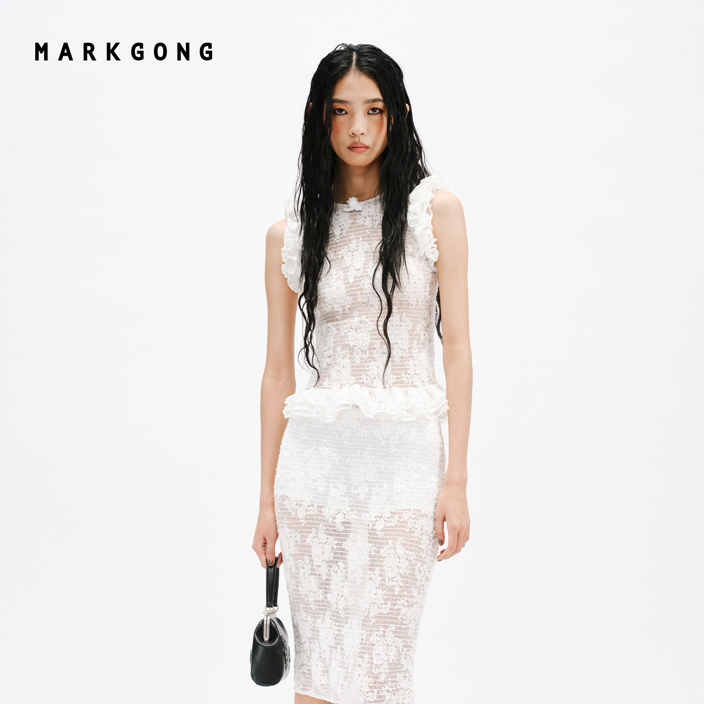 MARKGONG花边装饰抽褶上衣图片