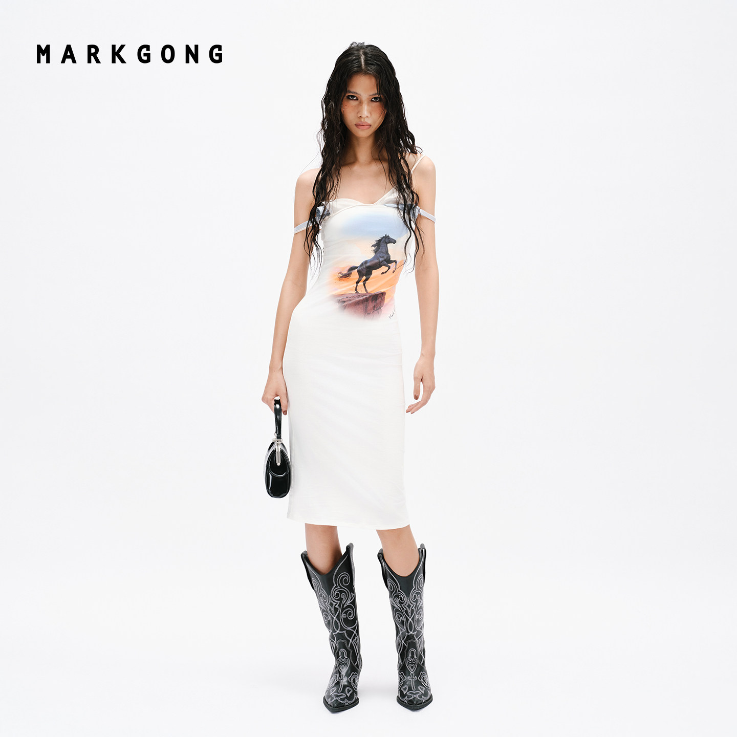 MARKGONG印花抹胸连衣裙图片