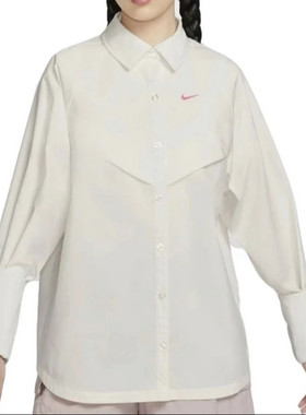 Nike  梭织 长袖超宽松胸部V字形设计长袖衬衫 帆白hm4627-133