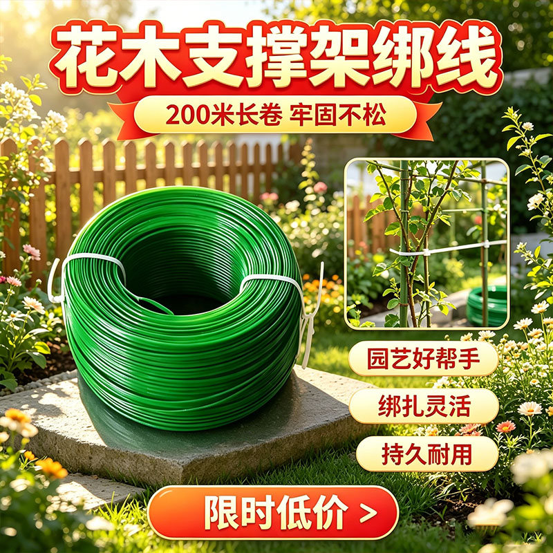 包塑铁丝200米园艺绑线不伤苗