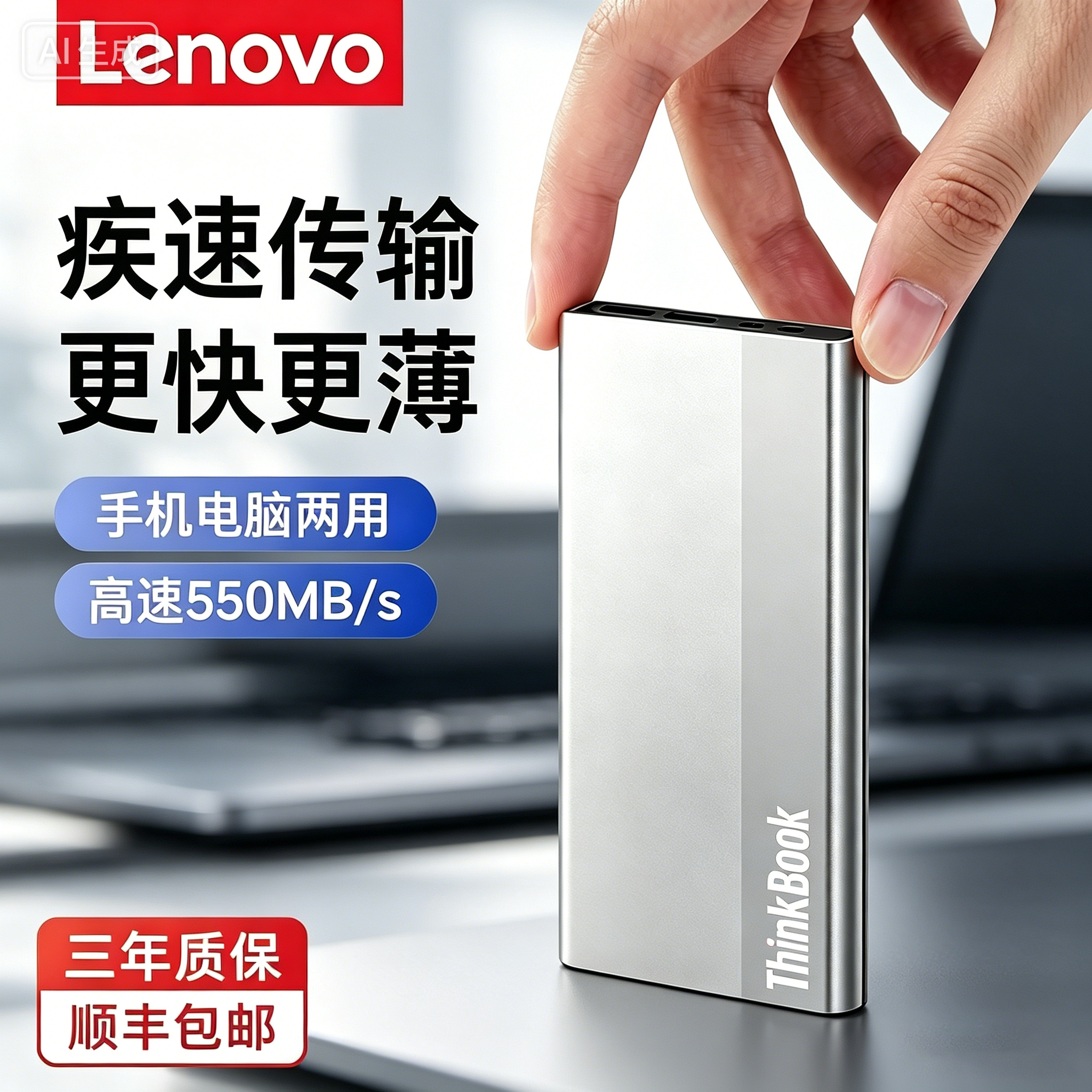 顺丰】联想SU700移动固态硬盘1t游戏2tb高速ssd手机电脑两用512g