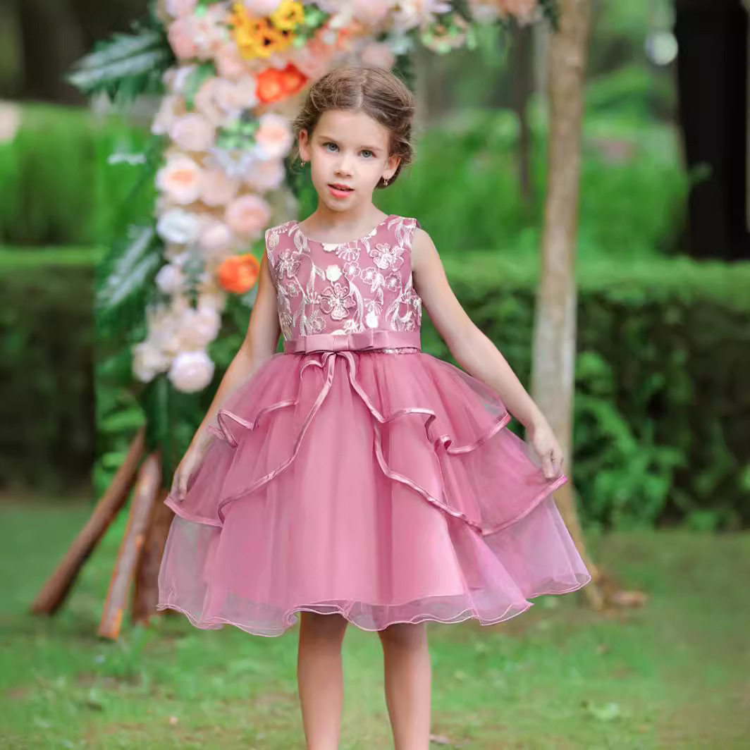 欧美中小童花童蛋糕婚纱儿童礼服公主裙走秀演出高端女童短礼服