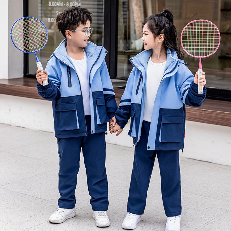 冬季高中校服拼色冲锋衣三件套中小学生休闲班服初中加厚裤子秋装