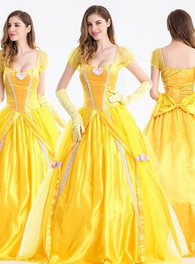 美女与野兽万圣节成人cosplay贝尔公主黄色连衣裙 化妆舞会