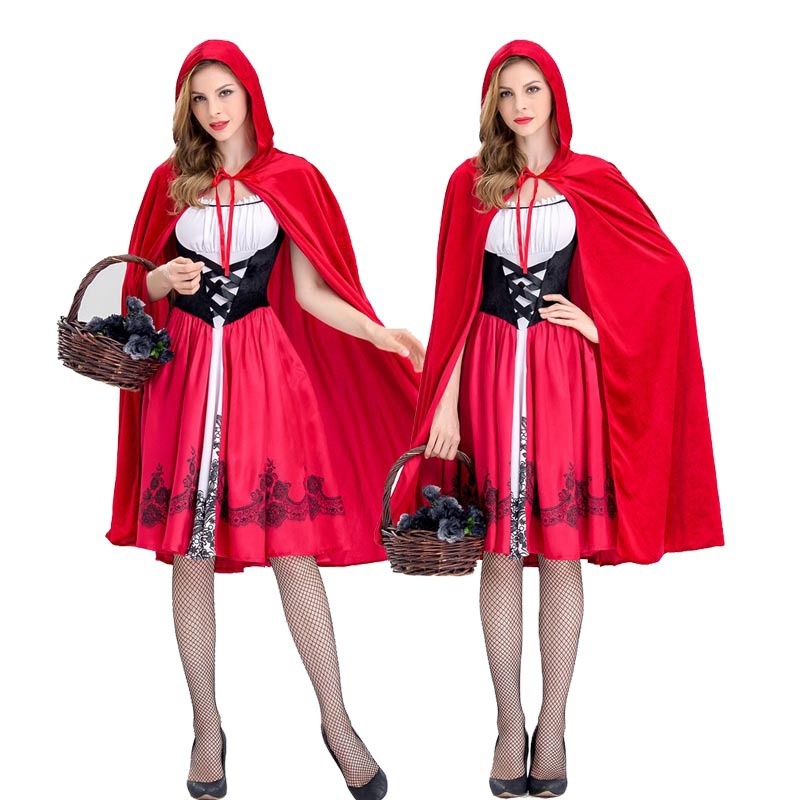 万圣节成人小红帽服装cosplay红色连衣裙斗篷披风化妆舞会演出服