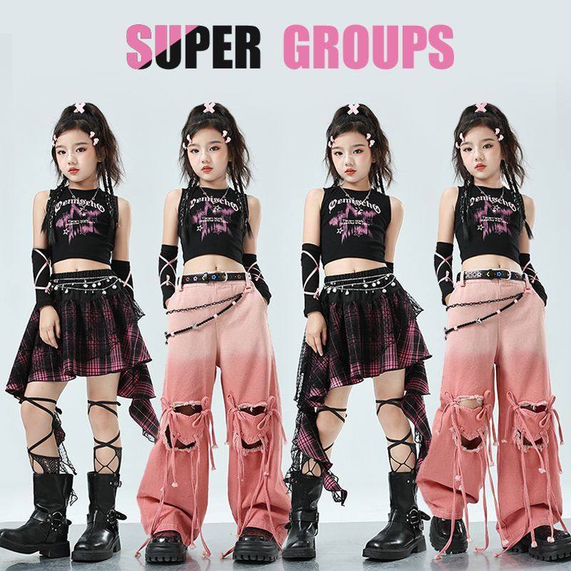 女童爵士舞服装夏季少儿街舞jazz套装女孩甜酷嘻哈走秀炸街表演