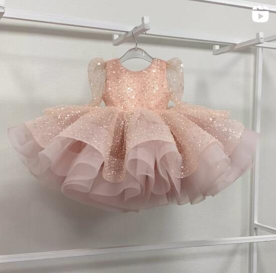 亮片儿童生日礼服女童主持人公主裙花童蓬蓬裙模特走秀钢琴