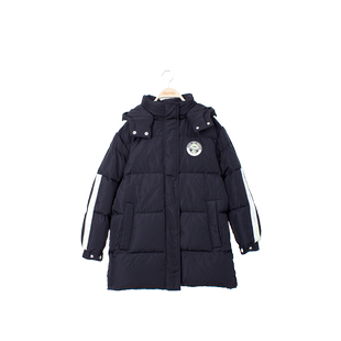 COCOTREE棵棵树女大童冬季荧光字母印花可脱卸帽中长款羽绒服