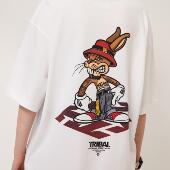 TRIBAL 复古街头潮牌宽松圆领街舞滑板短袖 街头兔子短袖 T恤美式