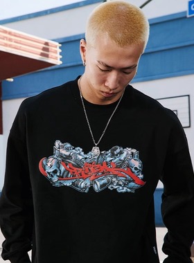 【清仓福利】TRIBAL 骷髅骨头涂鸦元素圆领卫衣美式街头潮牌宽松