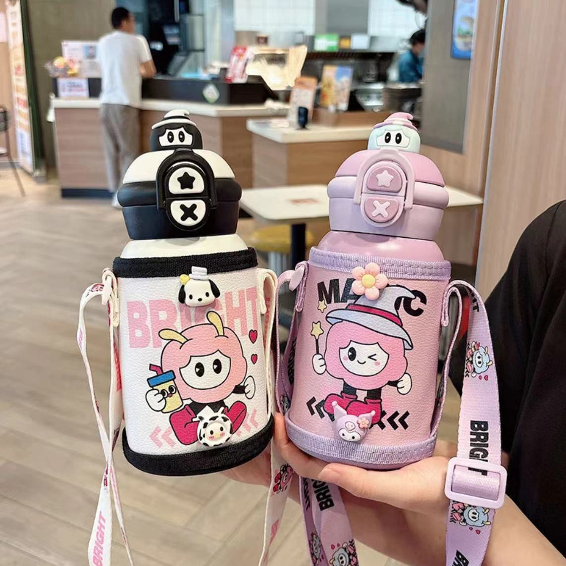 新款儿童保温杯高颜值大容量316不锈钢保温杯男女便携带背带水杯