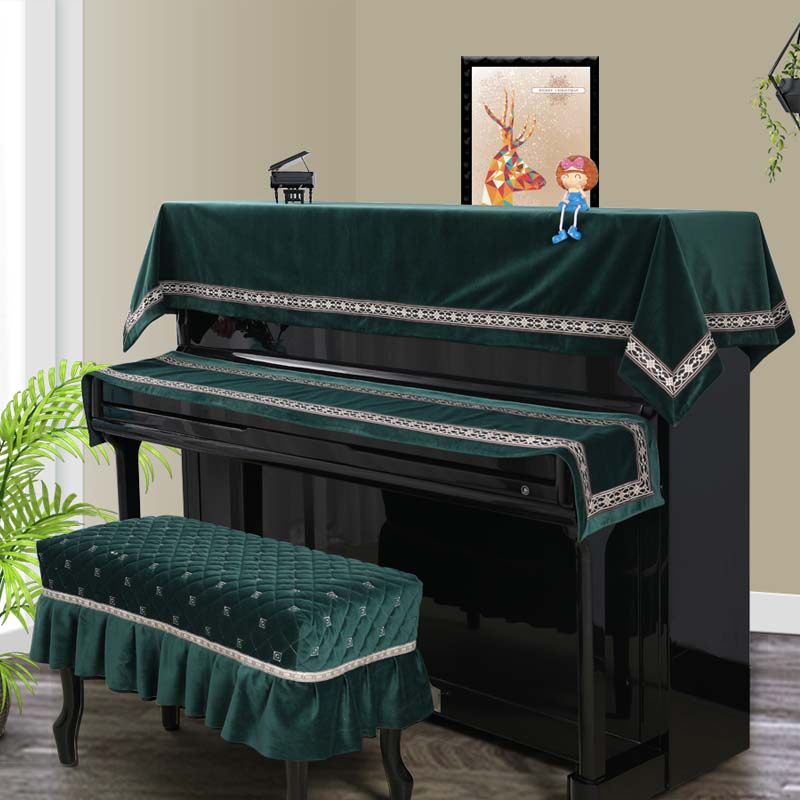 钢琴罩三件套盖布艺防尘套保护罩丝绒复古中式红木钢琴盖巾琴键布