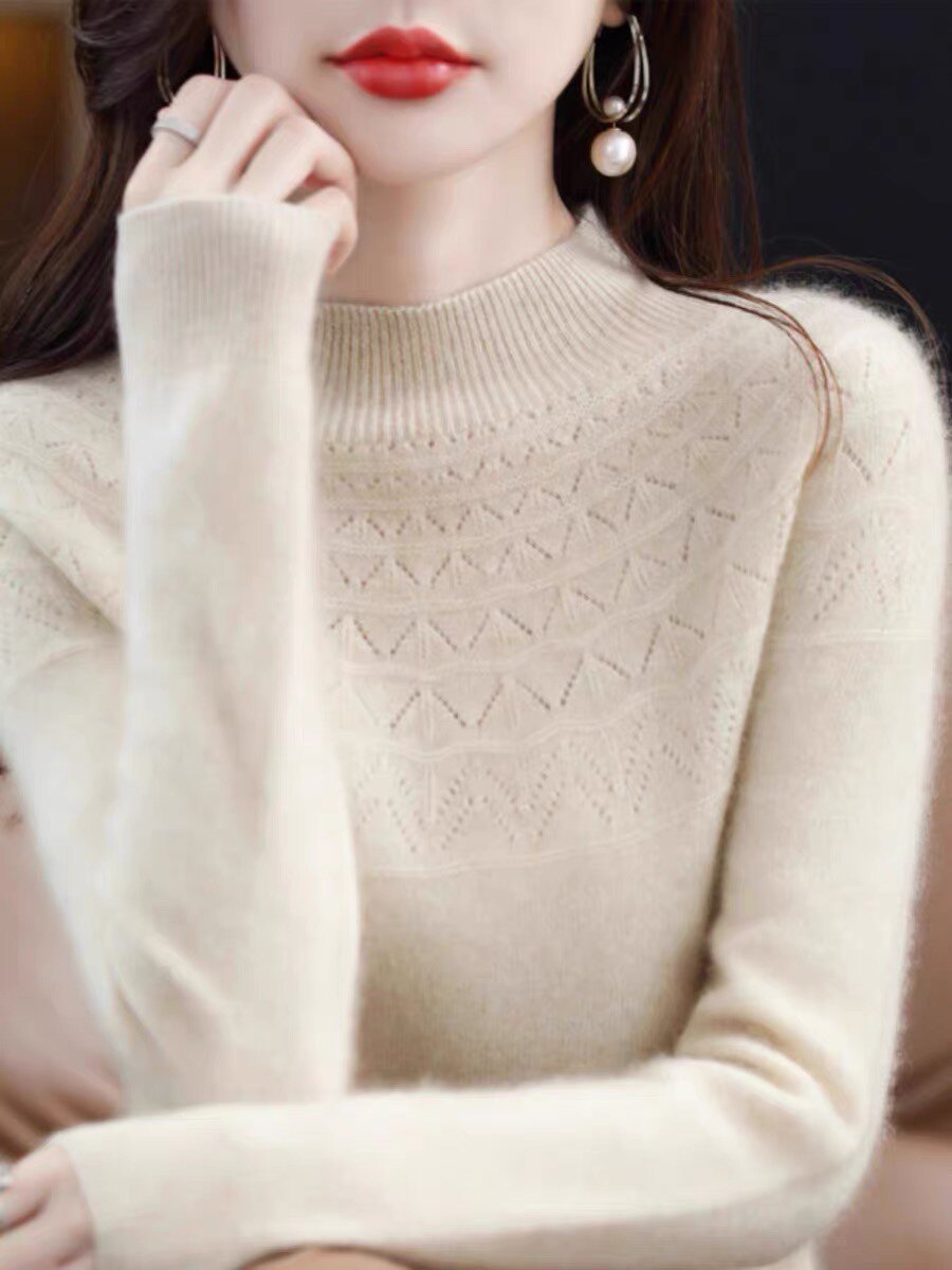 最后30件撤柜 买一送一 半高领镂空一线成衣100%纯羊绒衫女A类003