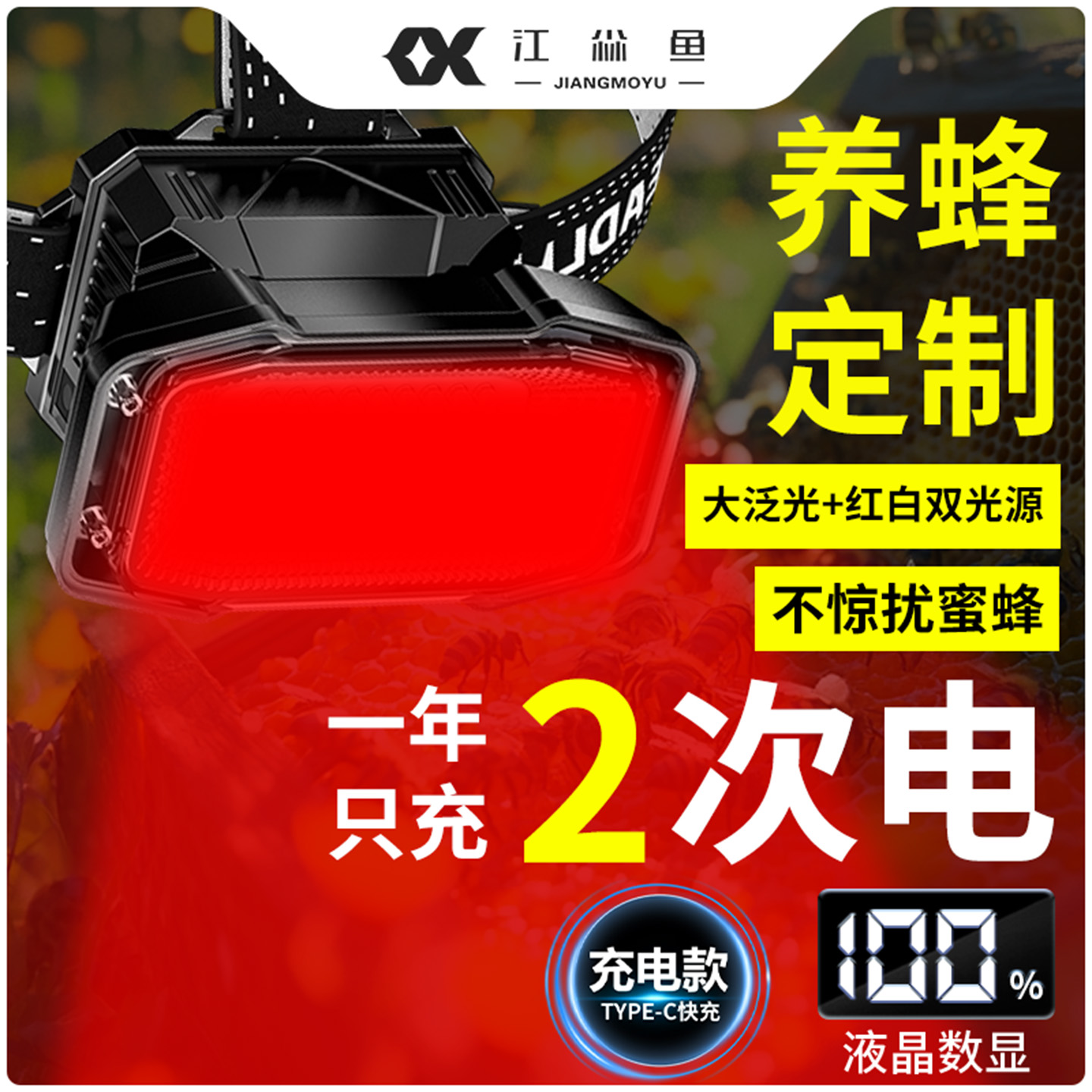 江尛鱼头灯养蜂钓鱼专用充电矿灯