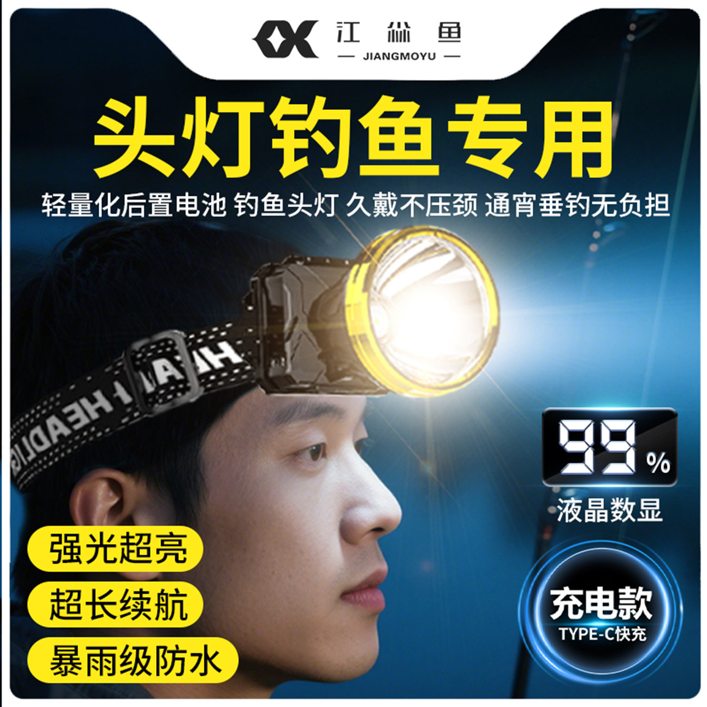 头灯钓鱼专用大容量锂电池强光
