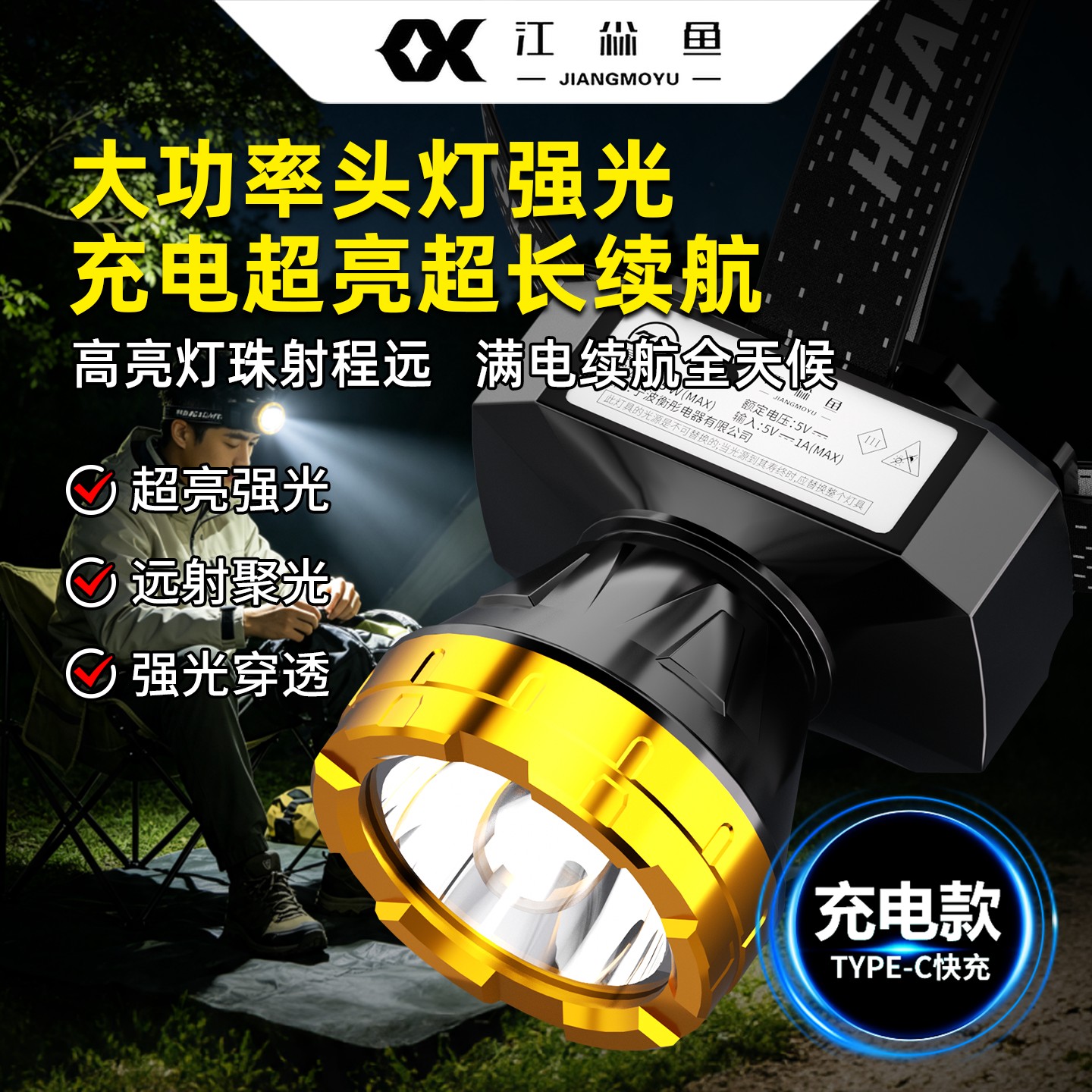 大功率头灯强光充电超亮超长续航